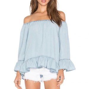 EUC Sanctuary Julia Off The Shoulder Chambray Top- size large